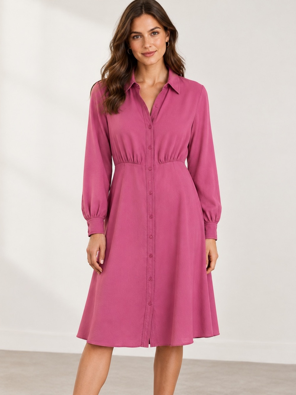 Diane von Furstenberg Pink 100% Silk Long Sleeve Shirt Dress Size M